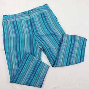 Neimen Marcus David N Linen Cropped Wide Leg Pant Women 14 Blue Striped Lined
